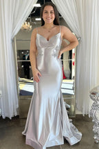Graceful Sage Green Spaghetti Strap Backless Trumpet Long Gown BM bride
