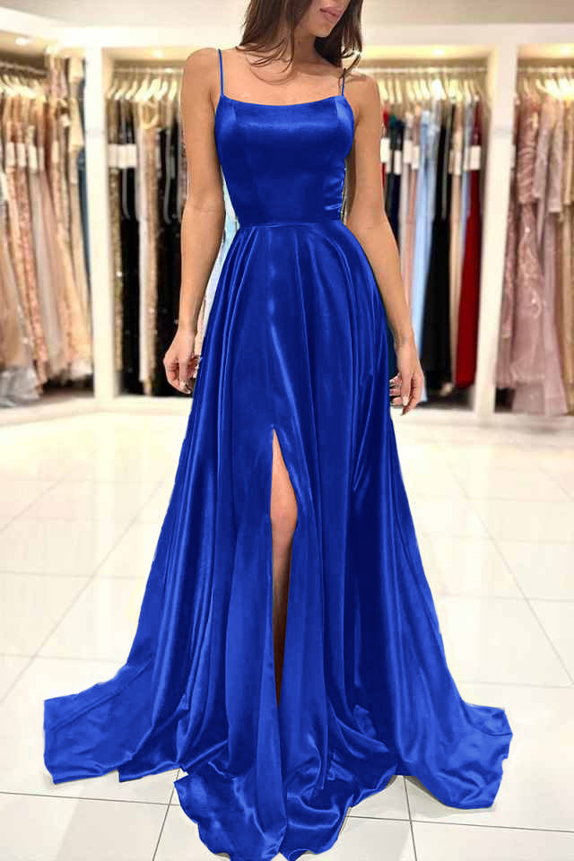 Spaghetti Strap Split Simple Long Prom Dress Green A Line BMBRIDE