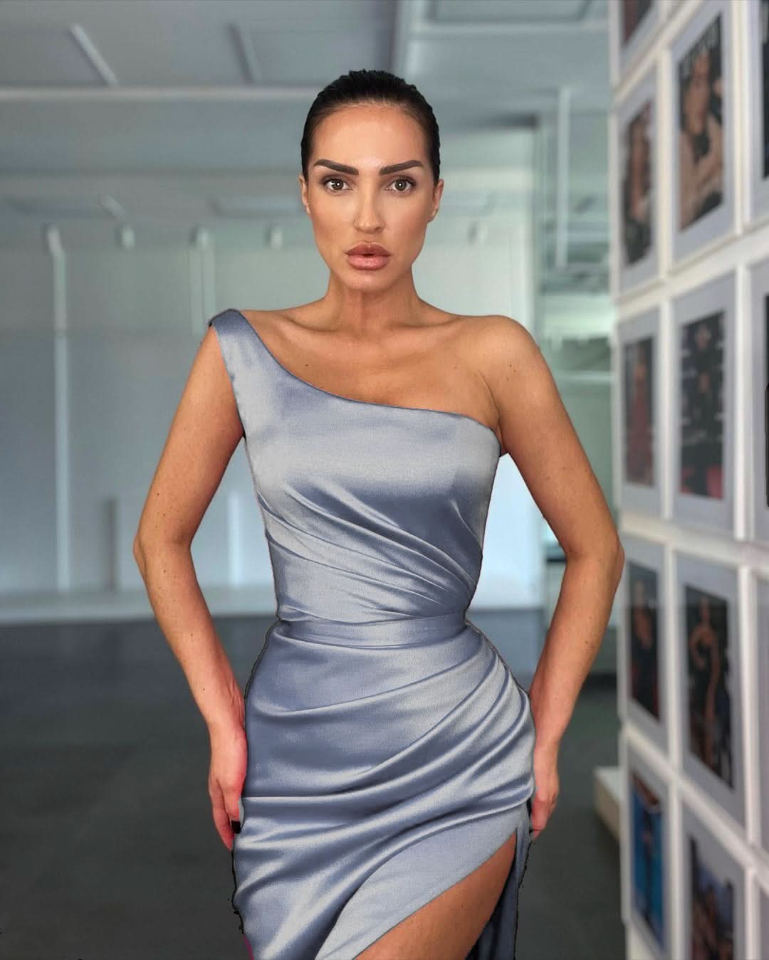 Elegant Rose One Shoulder Evening Dress with Sleeveless and Slit BM bride