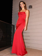 Red Spaghetti-Straps Mermaid Evening Gown BM bride