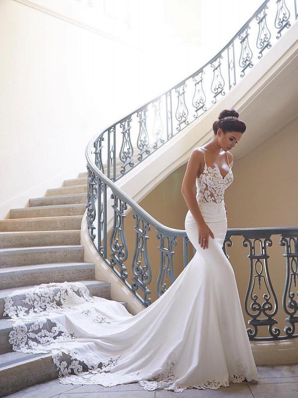 Mermaid Spaghetti Strap Lace Backless Wedding Dress with Alluring Appeal BM bride