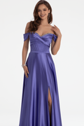 Off the Shoulder Sleeveless Split Long Prom Dress With Beading