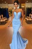 Light Blue Strapless Long Mermaid Prom Dress BM bride