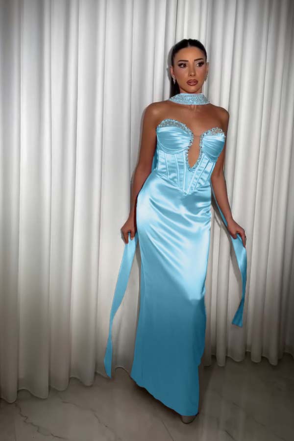 Strapless Sleeveless Long Mermaid Prom Dress With Pleated Beading BMBRIDE