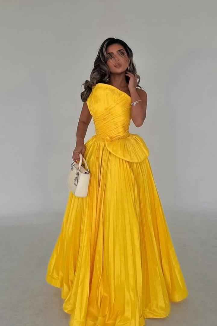 One Shoulder Sleeveless A Line Long Prom Dress With Ruffles
