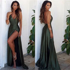 V-Neck Slit Prom Dress Spaghetti-Straps BM bride
