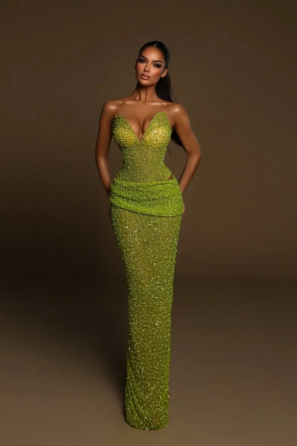 Strapless Sleeveless Long Mermaid Prom Dress With Pleated Beading BMBRIDE