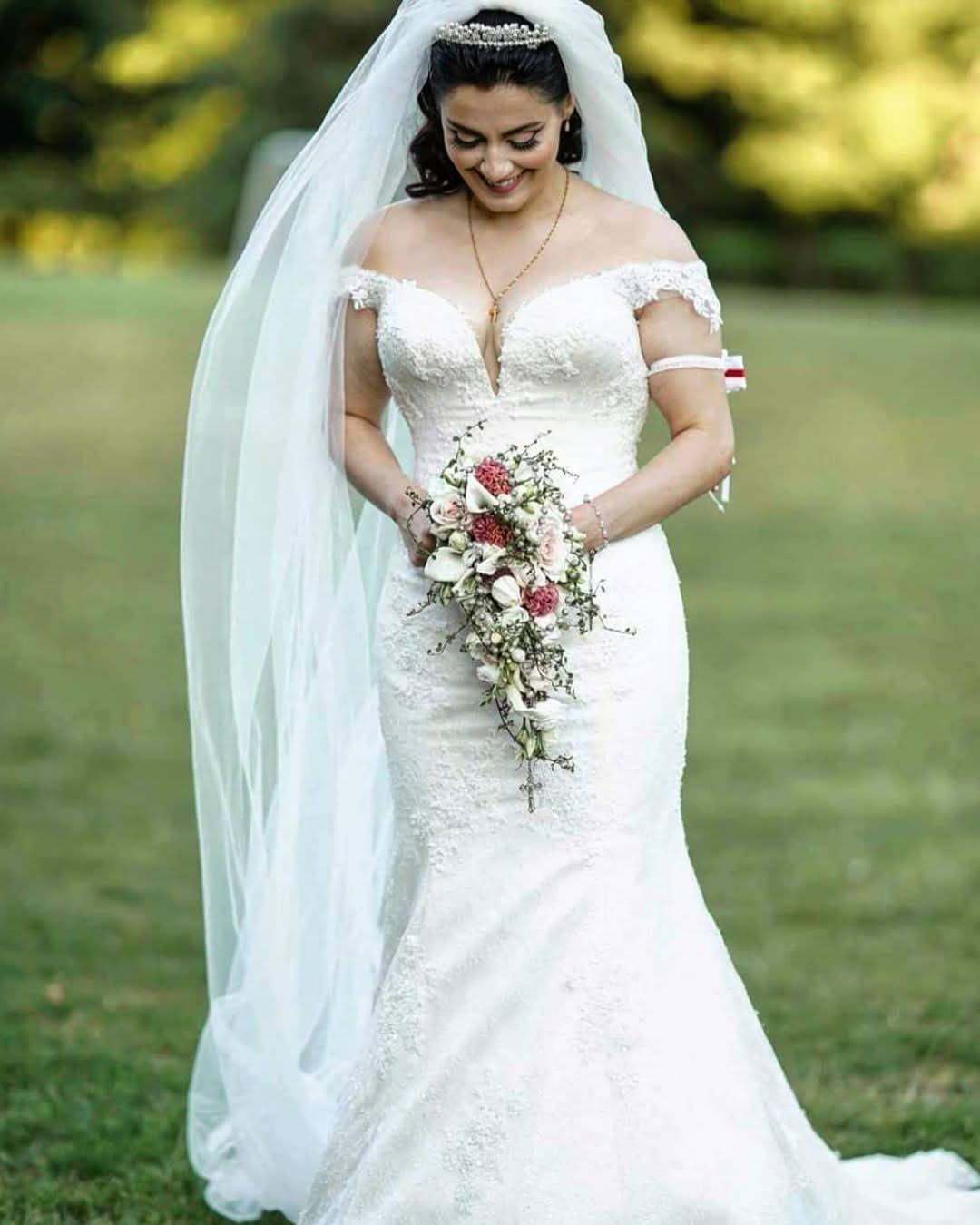 A-Line Long Wedding Dress With V-neck Lace Tulle BM bride