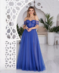 Stunning Tulle Off the Shoulder Sweetheart Strapless Royal Blue Prom Dress BMBRIDE