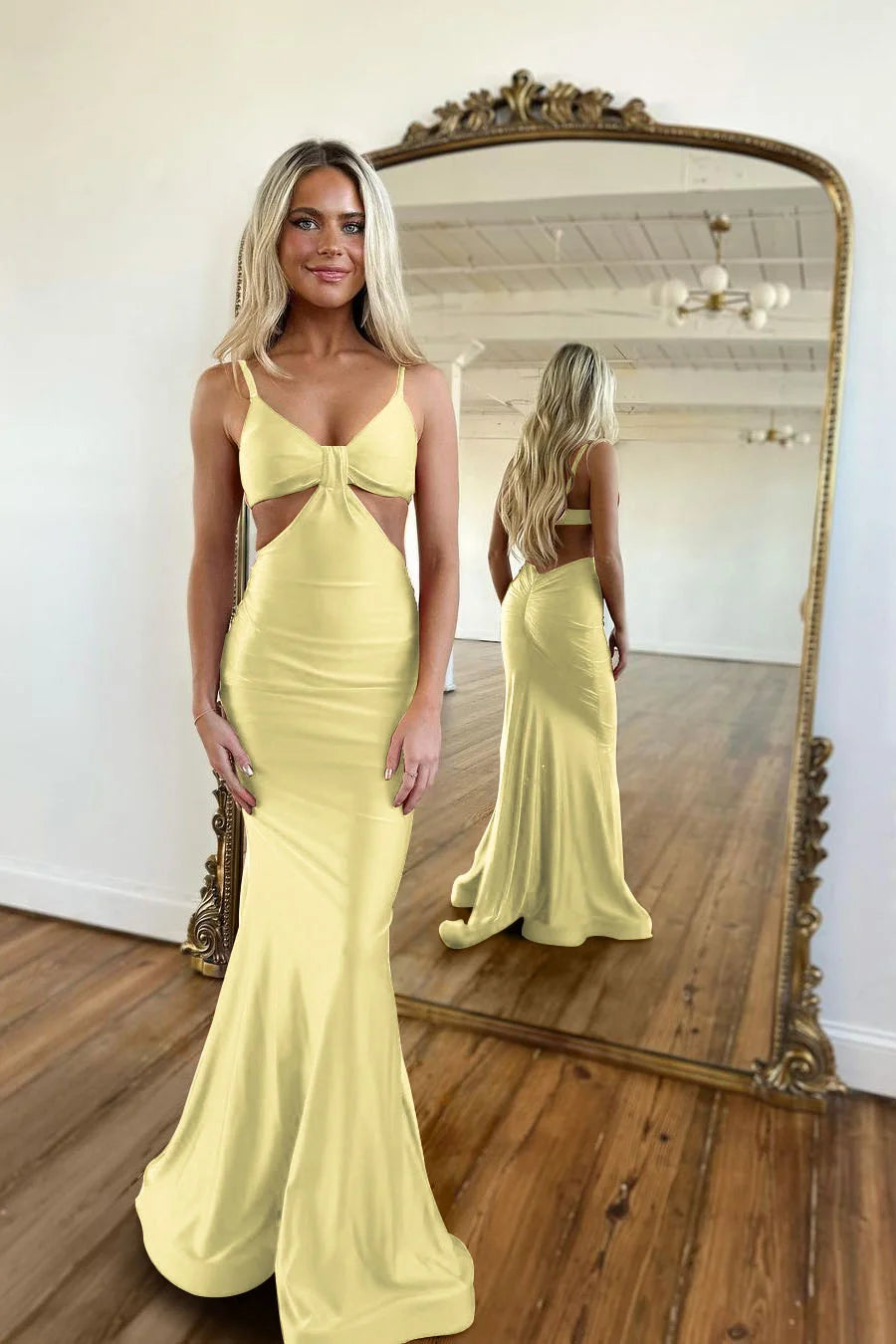 Red Waistless Sleeveless Tight Fitting Spaghetti Strap Mermaid Prom Dress BMBRIDE