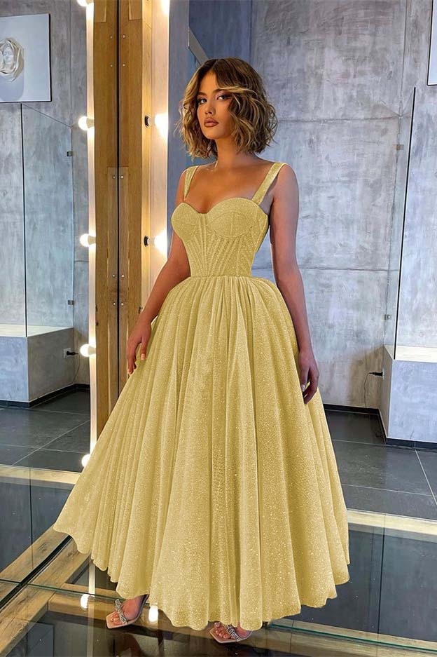 Chic Glittering Straps Sweetheart Sleeveless A Line Prom Dress With Sequins BMBRIDE