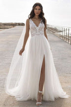V-Neck Sleeveless Lace Wedding Dress BM bride
