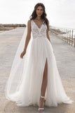 V-Neck Sleeveless Lace Wedding Dress BM bride