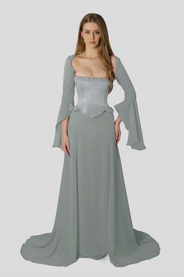 Chiffon Long Sleeves Long Mermaid Prom Dress With Beading Pleated BMBRIDE
