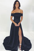 Black Off-the-Shoulder Prom Dress with Slit BM bride