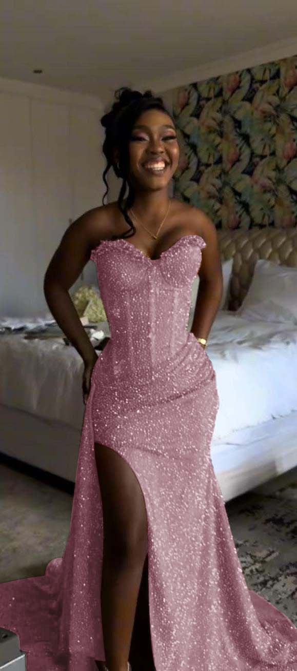 Sweetheart Sleeveless Long Mermaid Prom Dress With Split Sequin
