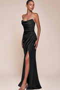 Strapless Sleeveless High Split Long Prom Dress With Pleated