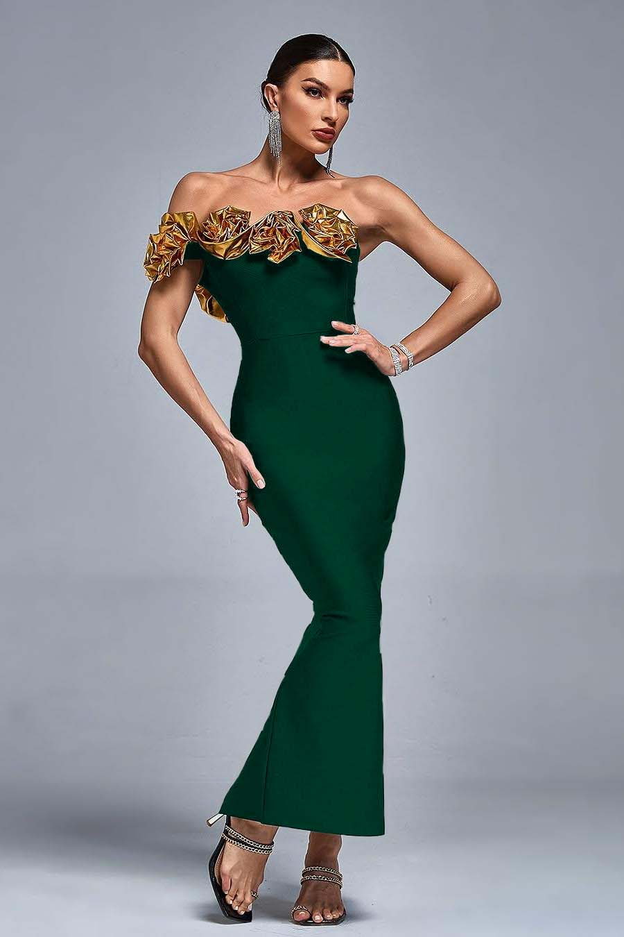 One Shoulder Sleeveless Long Mermaid Prom Dress With Pleated BMBRIDE