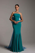 Strapless Sleeveless Ruffles Mermaid Long Prom Dress With Bowknot