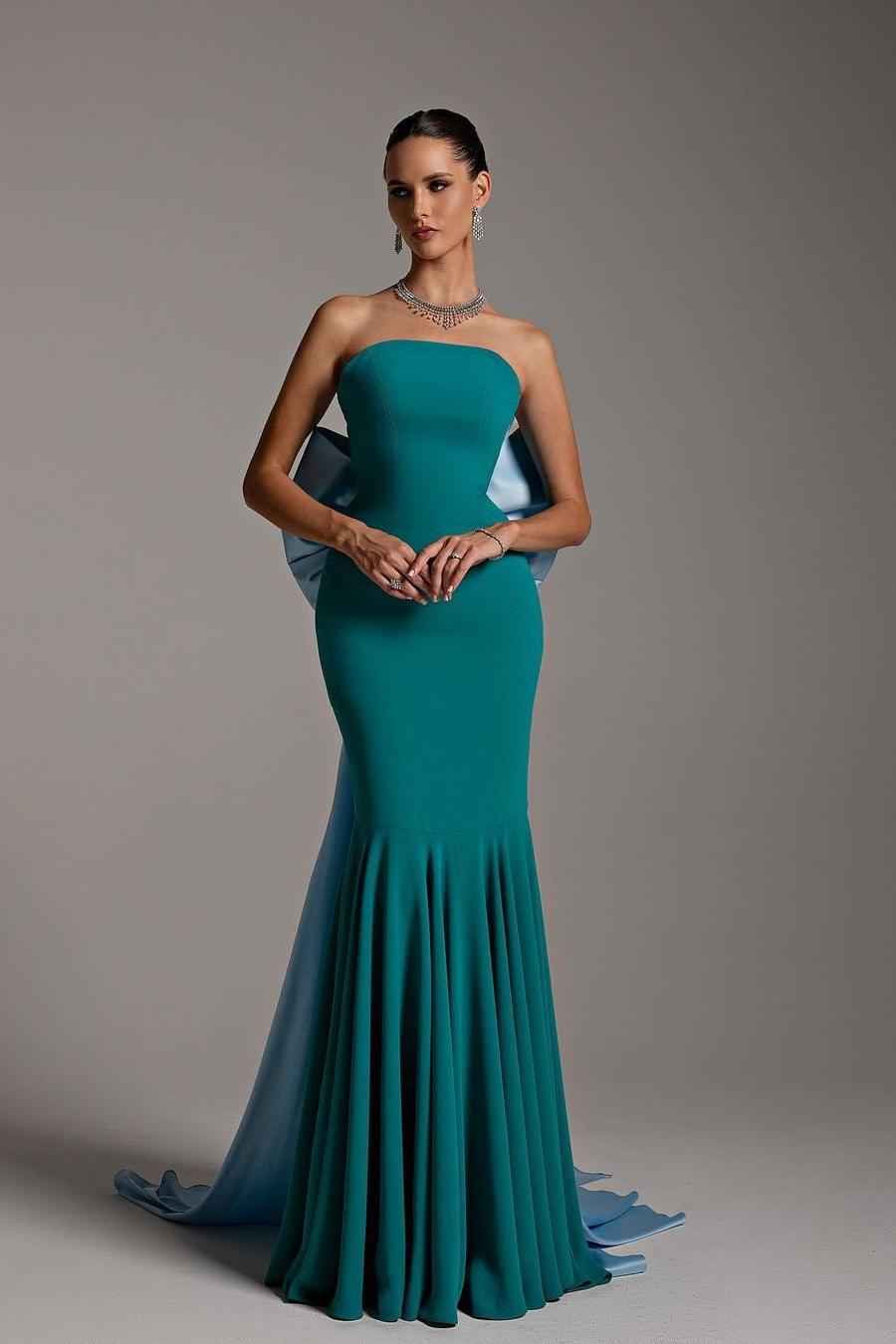 Strapless Sleeveless Ruffles Mermaid Long Prom Dress With Bowknot