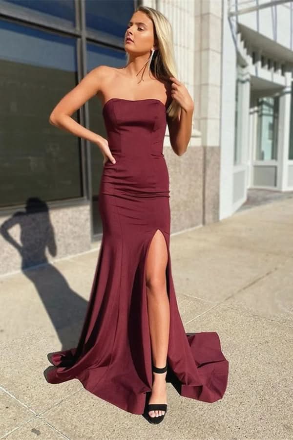 Burgundy Sweetheart Mermaid Prom Dress BM bride