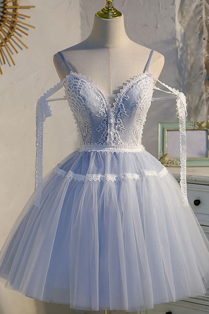 Tulle Lace A-Line V Neck Homecoming Dress BM bride
