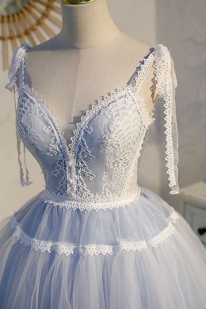 Tulle Lace A-Line V Neck Homecoming Dress BM bride
