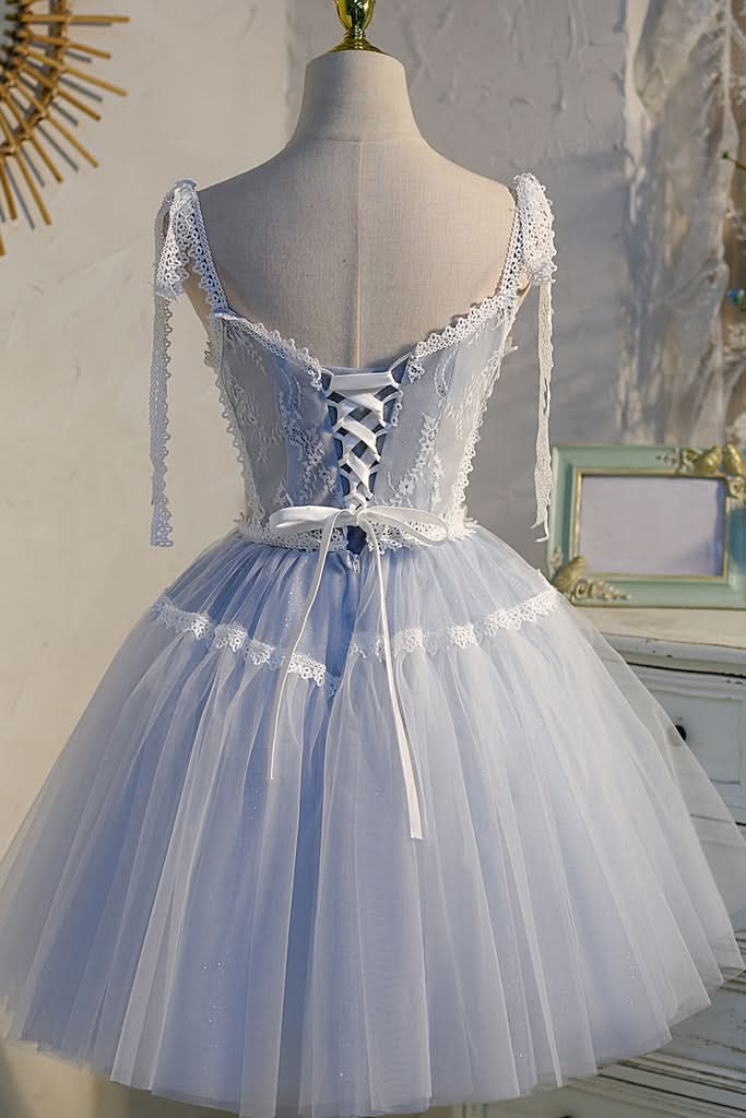Tulle Lace A-Line V Neck Homecoming Dress BM bride
