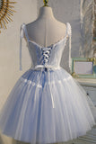 Tulle Lace A-Line V Neck Homecoming Dress BM bride