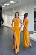 Glamorous One Shoulder Sleeveless Long Mermaid Evening Dress with Split BM bride
