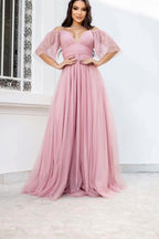 Spaghetti-Strap Boho Tulle A-Line Prom Dress BM bride