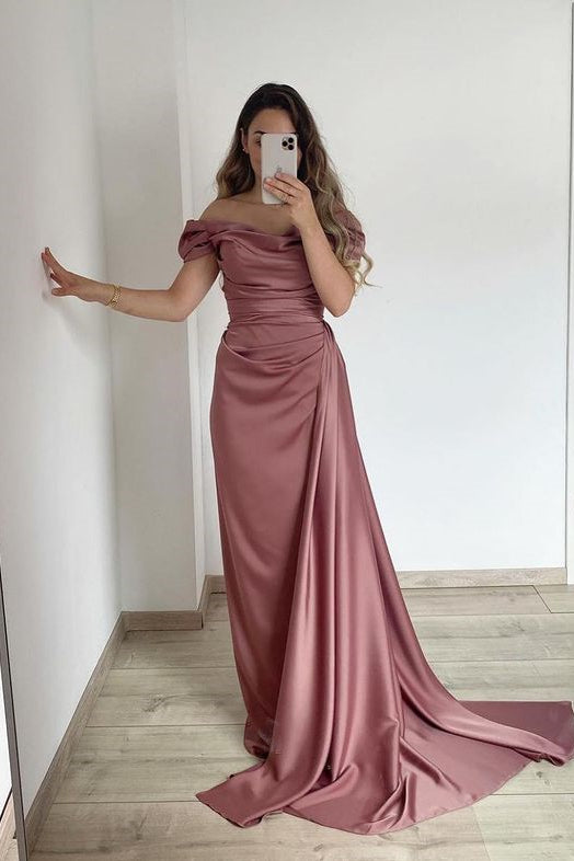 Off the Shoulder Mermaid Strapless Pleated Prom Dress With Ruffles Online