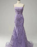 Glamorous Purple Applique Spaghetti Strap Mermaid Prom Dress BM bride