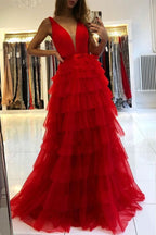 Sleeveless Evening Dress Layered V-Neck BM bride
