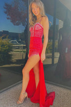 Striking Royal Blue Sweetheart Beaded Mermaid Long Prom Dress with Slit BM bride