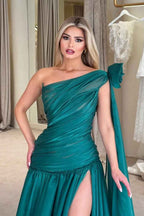 One Shoulder Sleeveless Long Split Prom Dress With Pleated