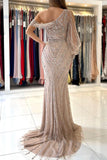 Long Sleeves Mermaid Prom Dress with Split, Beadings BM bride