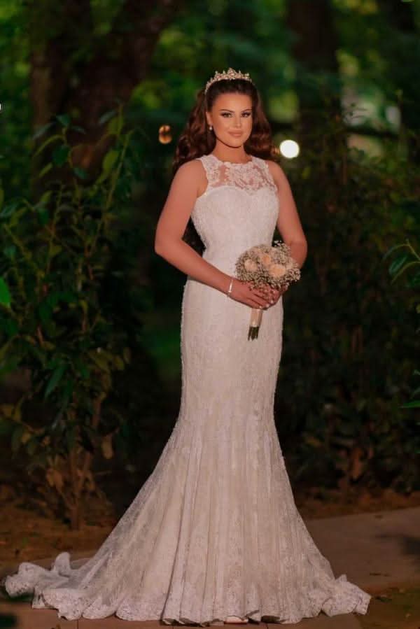 Princess Off-the-shoulder Wedding Dress Long Sleeves Tulle Floral With Lace Appliques BM bride