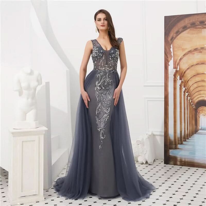 Burgundy Mermaid Evening Dress with V Neck and Crystal Beading BM bride