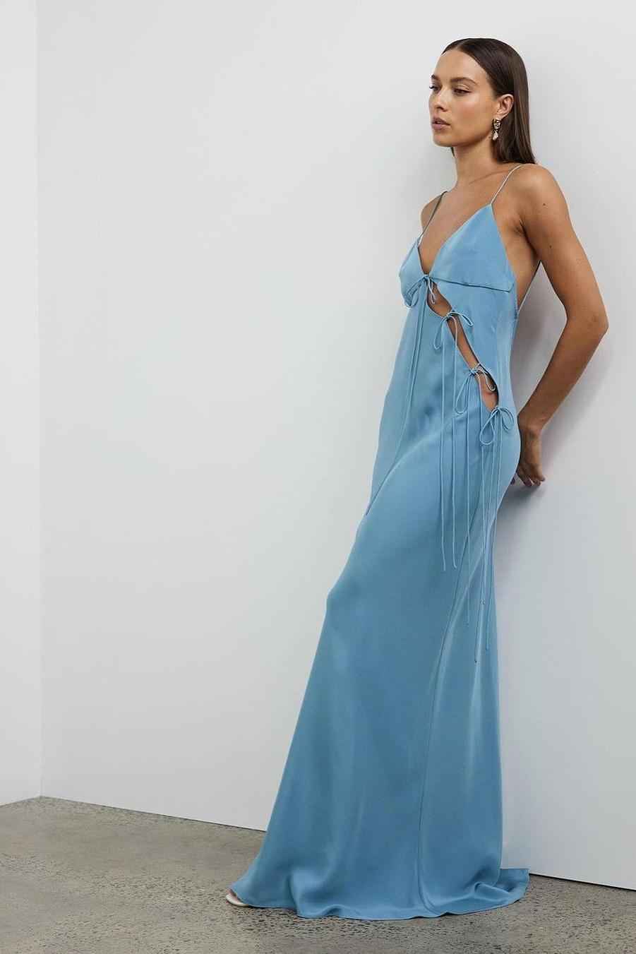 Spaghetti Strap Backless Sleeveless Long Prom Dress With Ruffles