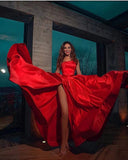 One Shoulder Long Slit Prom Dress BM bride