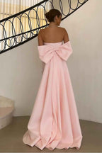 Charming Pink Sequins Sleeveless Strapless Prom Dress With Bowknot