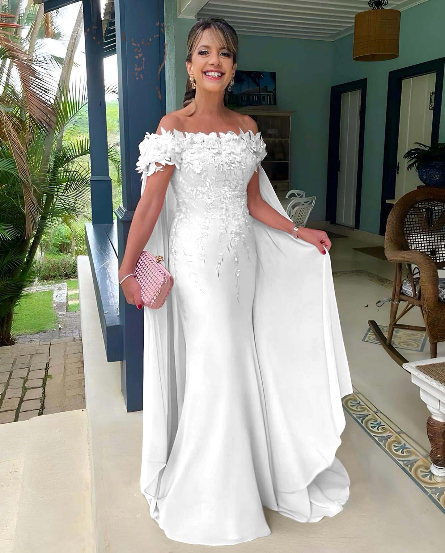 Off the Shoulder Sleeveless Long Mermaid Prom Dress With Appliques BMBRIDE