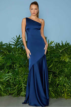 One Shoulder Sleeveless Backless Long Mermaid Prom Dress With Pleated