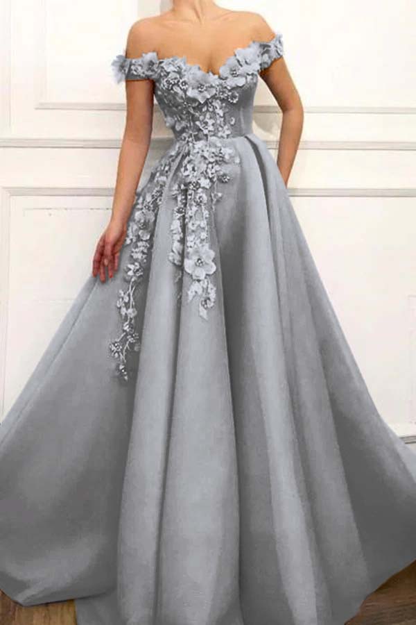 Strapless Off the Shoulder Sleeveless Long Prom Dress With Appliques BMBRIDE