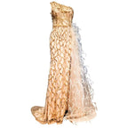 Elegant One-Shoulder Mermaid Evening Dress with Split, Beading, and Feathers BM bride