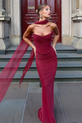Chiffon Strapless Sleeveless Long Mermaid Prom Dress With Pleated