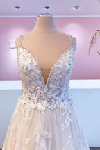 A-Line Sweetheart Floor-Length Wedding Dress with Lace and Tulle Appliques BM bride