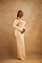 Off the Shoulder Long Sleeves Mermaid Long Prom Dress With Pleated
