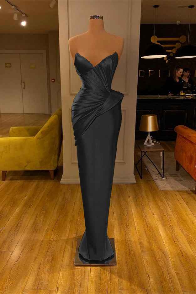 Chic Yellow Strapless Deep V Neck Sleeveless Mermaid Prom Dress With Pleated